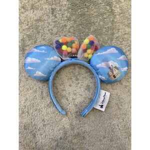 Disney Blue Pixar Up Minnie Ears Headband Pom Poms In Bow Disney Parks